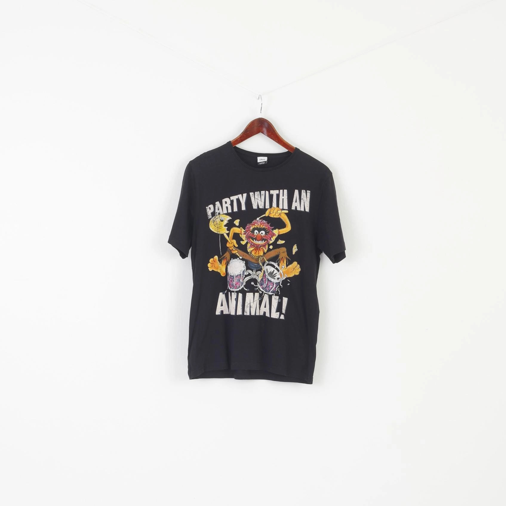 Disney at George Men S Shirt Black Cotton Graphic Party with an Animal Top Oversized Silhouette