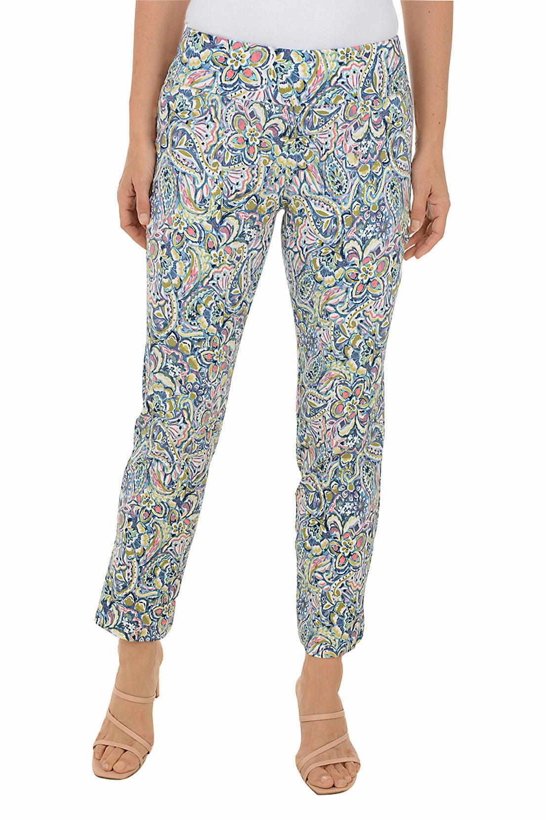 Petite Coral Paisley Pull-On Ankle Pant Moisture Wicking Fabric