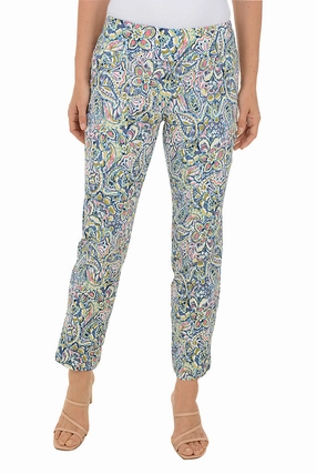 Petite Coral Paisley Pull-On Ankle Pant Moisture Wicking Fabric