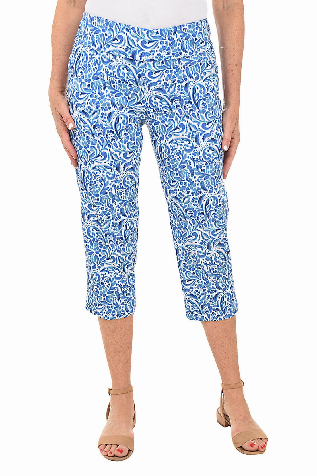 Petite Floral Nebulas Pull-On Crop Pant Stretch Support