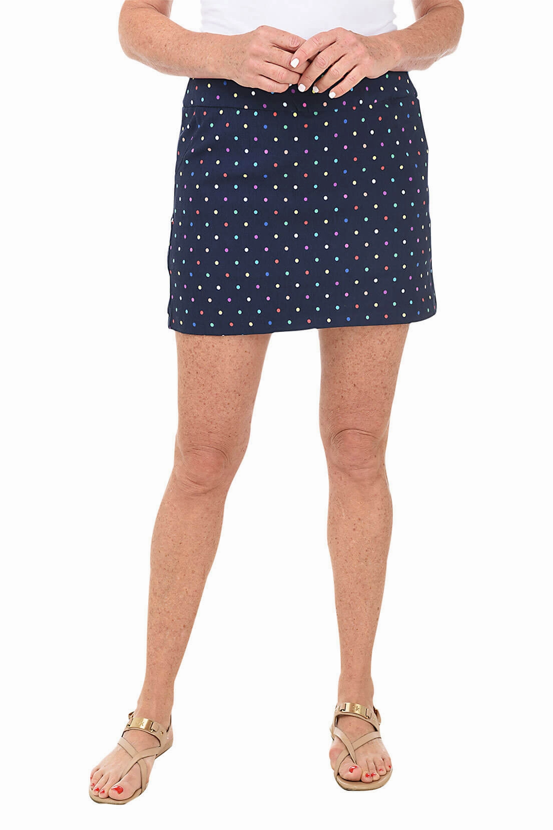 Petite Navy Rainbow Dots Pull-On Skort Move Easy