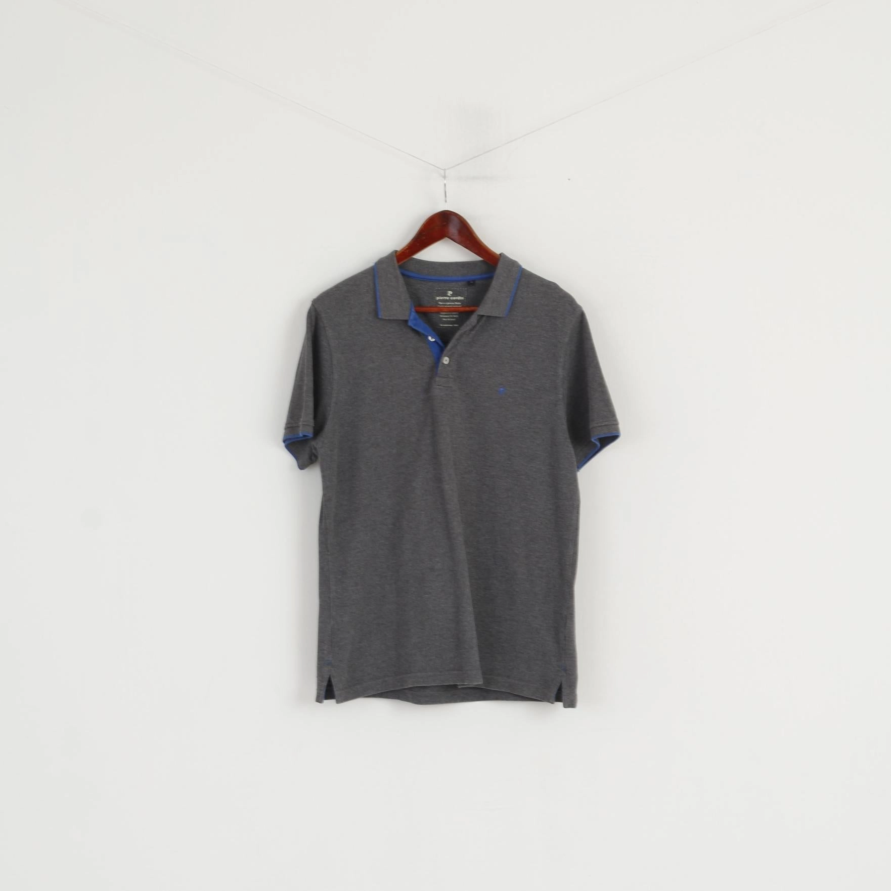 OdorResistantTechnology Slim Fit Cut Pierre Cardin Men M Polo Shirt Grey Cotton Detailed Buttons Classic Top