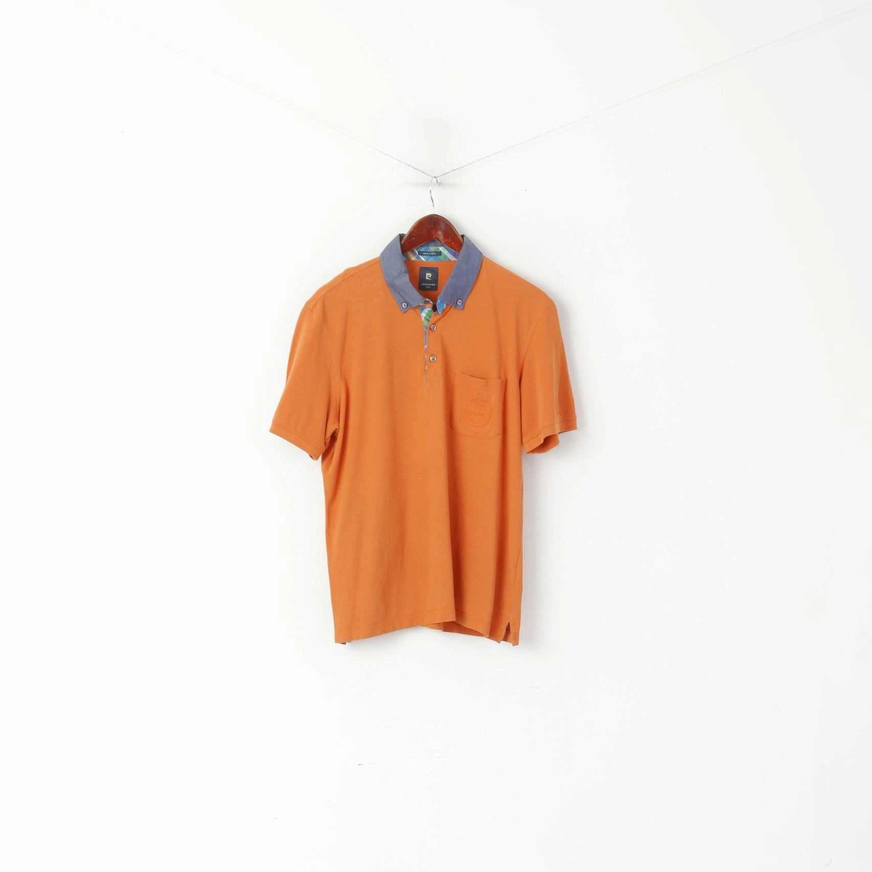 Pierre Cardin Paris Men L (M) Polo Shirt Orange Cotton Vintage Detailed Buttons Top loose fitting