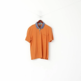 Pierre Cardin Paris Men L (M) Polo Shirt Orange Cotton Vintage Detailed Buttons Top loose fitting