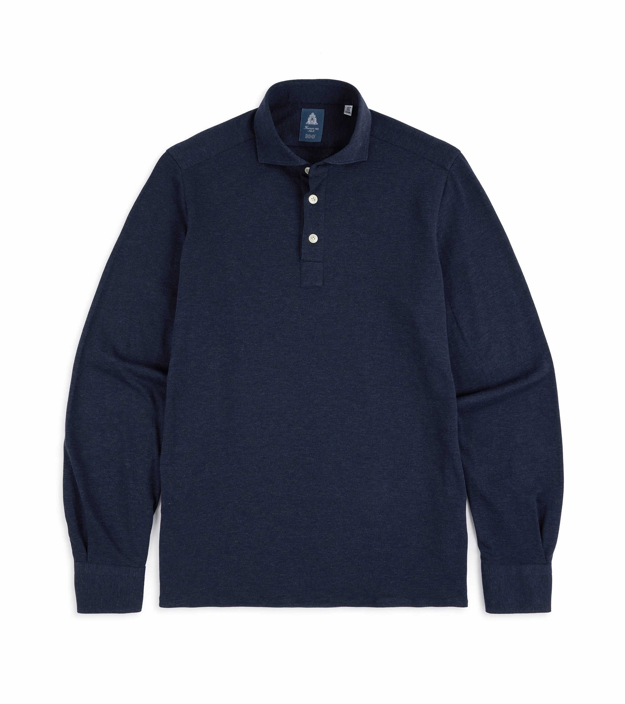 Tailored Cuffs Embroidered Detail Finamore Orlando Cotton Cashmere Polo Shirt: Navy