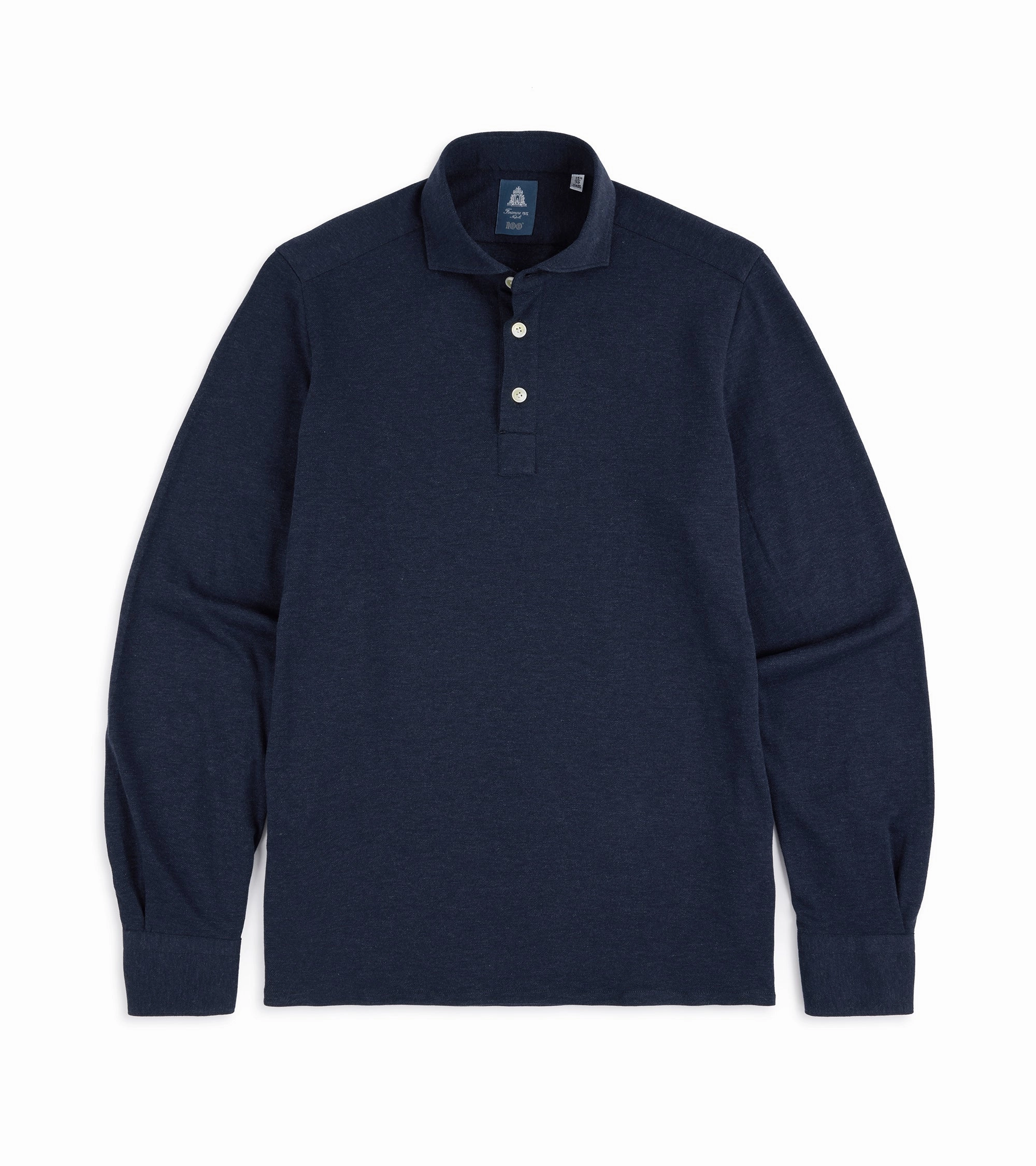 Non Restrictive Armhole Subtle Details Finamore Orlando Cotton Cashmere Polo Shirt: Navy