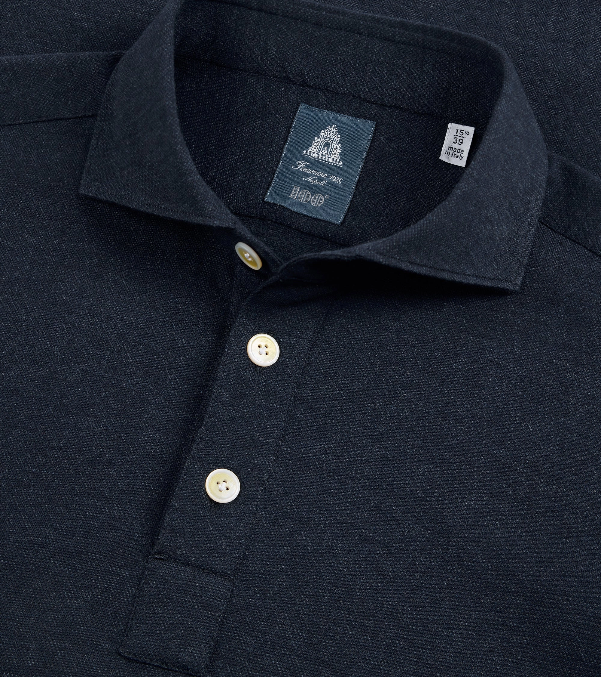 Finamore Orlando Cotton Cashmere Polo Shirt: Navy Stretchable Material