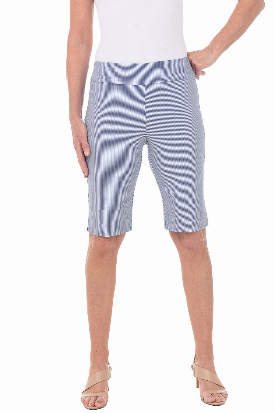 Pinstripe Pull-On Bermuda Short Slip Resistant Inner Grip