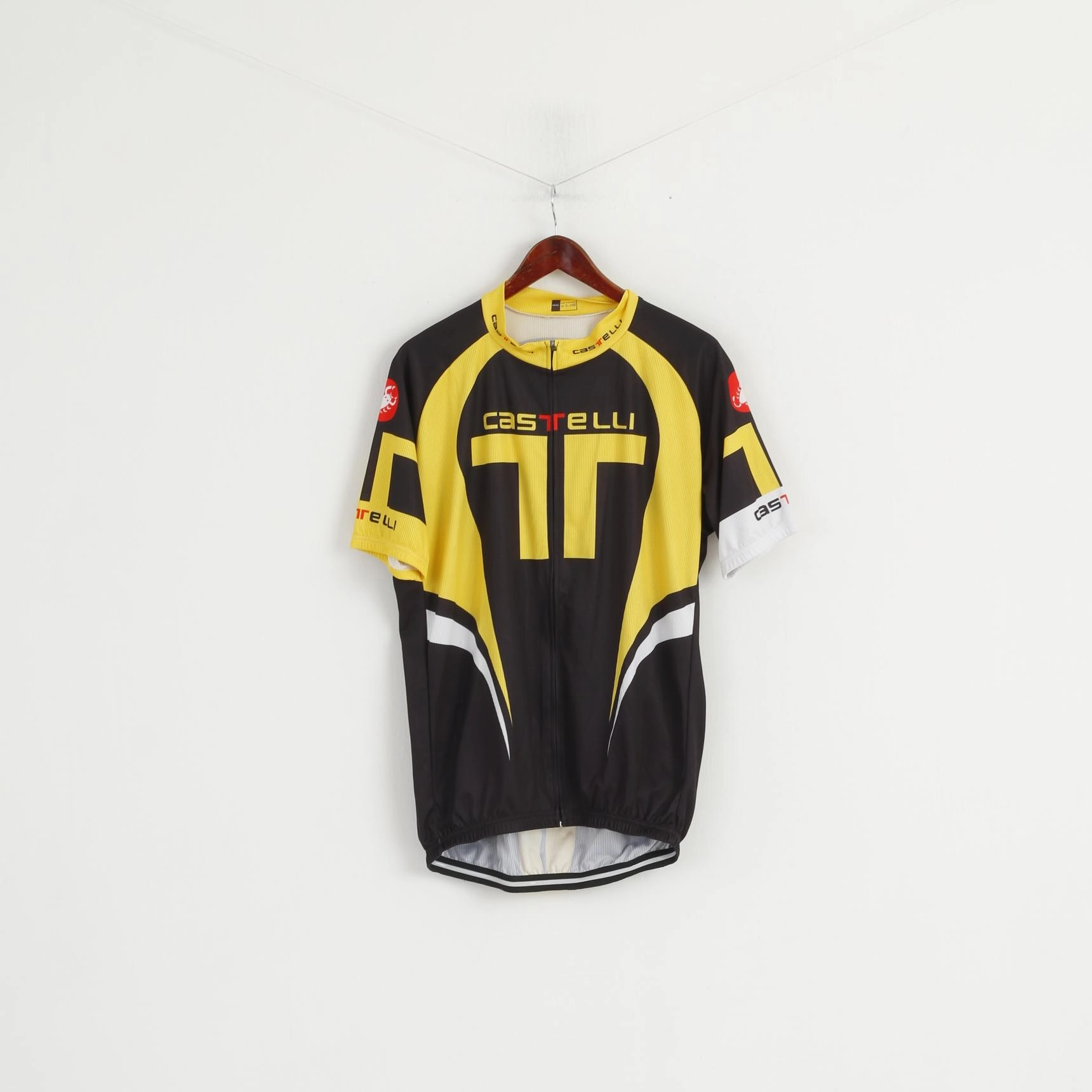 Castelli Men 4XL (XXL) Cycling Shirt Yellow Black Race Bike Full Zipper Jersey Top Street Style Trend Timeless Must-Have