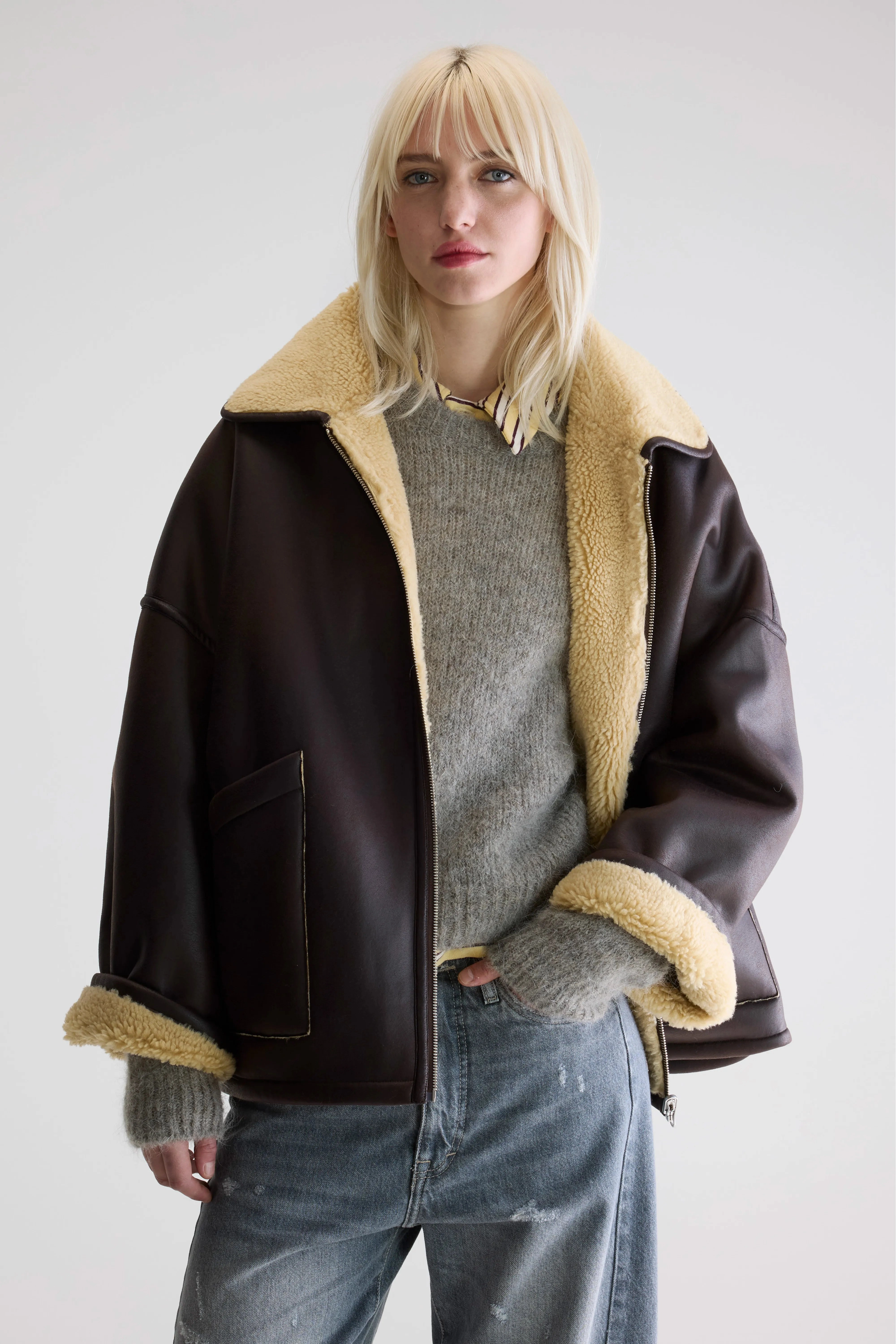 Hestel faux-leather jacket (252 / W / DARK ROAST) Anti Slip Cuffs WaterRepellent Finish