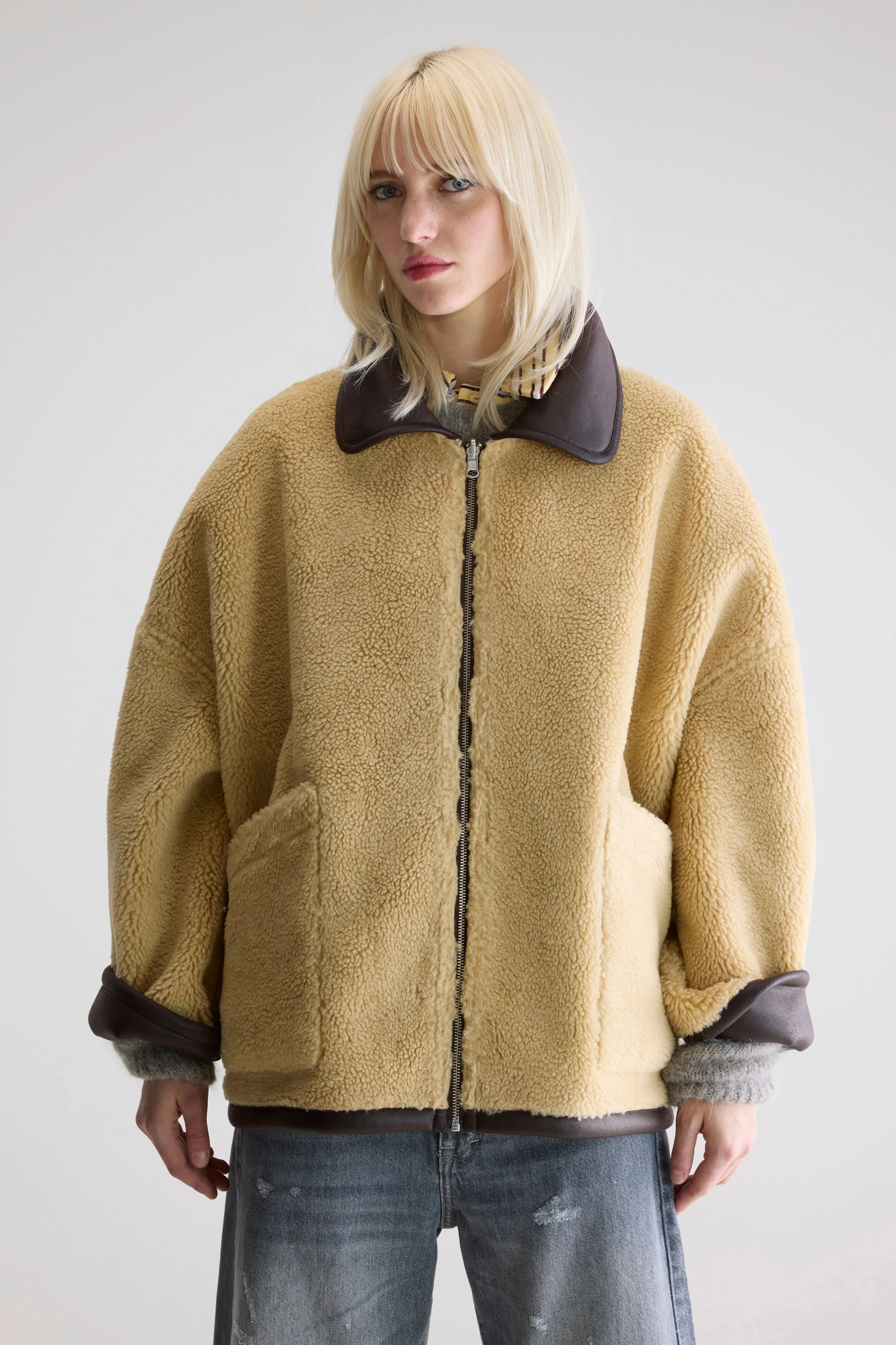 Hestel faux-leather jacket (252 / W / DARK ROAST) Hypoallergenic Fiber Filling PocketPlacement