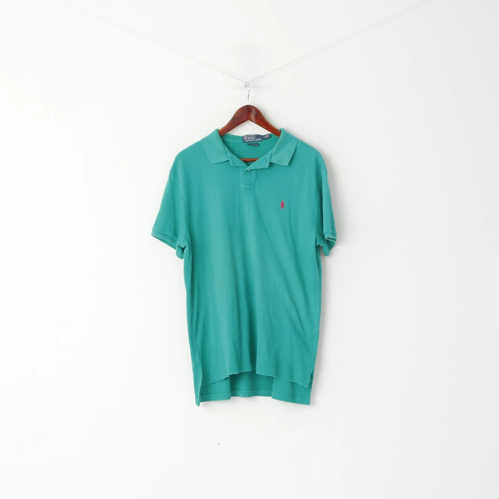 Relax Comfort Style Polo By Ralph Lauren Men L Polo Shirt Green Cotton Custom Fit Short Sleeve Top