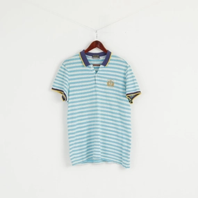 Polo Jeans Ralph Lauren Men M Polo Shirt Turquoise Striped Cotton Top Hypoallergenic Textile