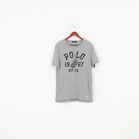 Polo Ralph Lauren Men L T-Shirt Grey Short Sleeve Cotton Vintage Top UV Protective Coating proper length