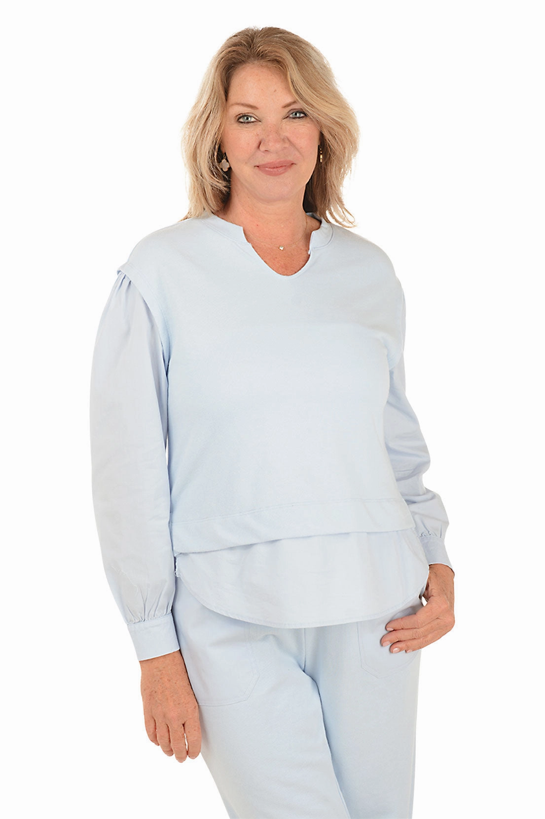 Soft Layer Poplin Layered Long Sleeve Top