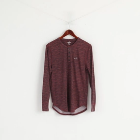 Hollister Men S Long Sleeved Shirt Maroon Cotton Henley Tee Basic Stretch Top Cool and Comfortable Summer Ready