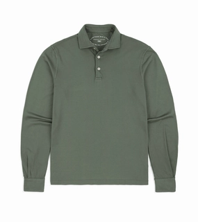 Fedeli Zero Organic Cotton Jersey Long Sleeve Polo Shirt: Olive Green Chill Outfit