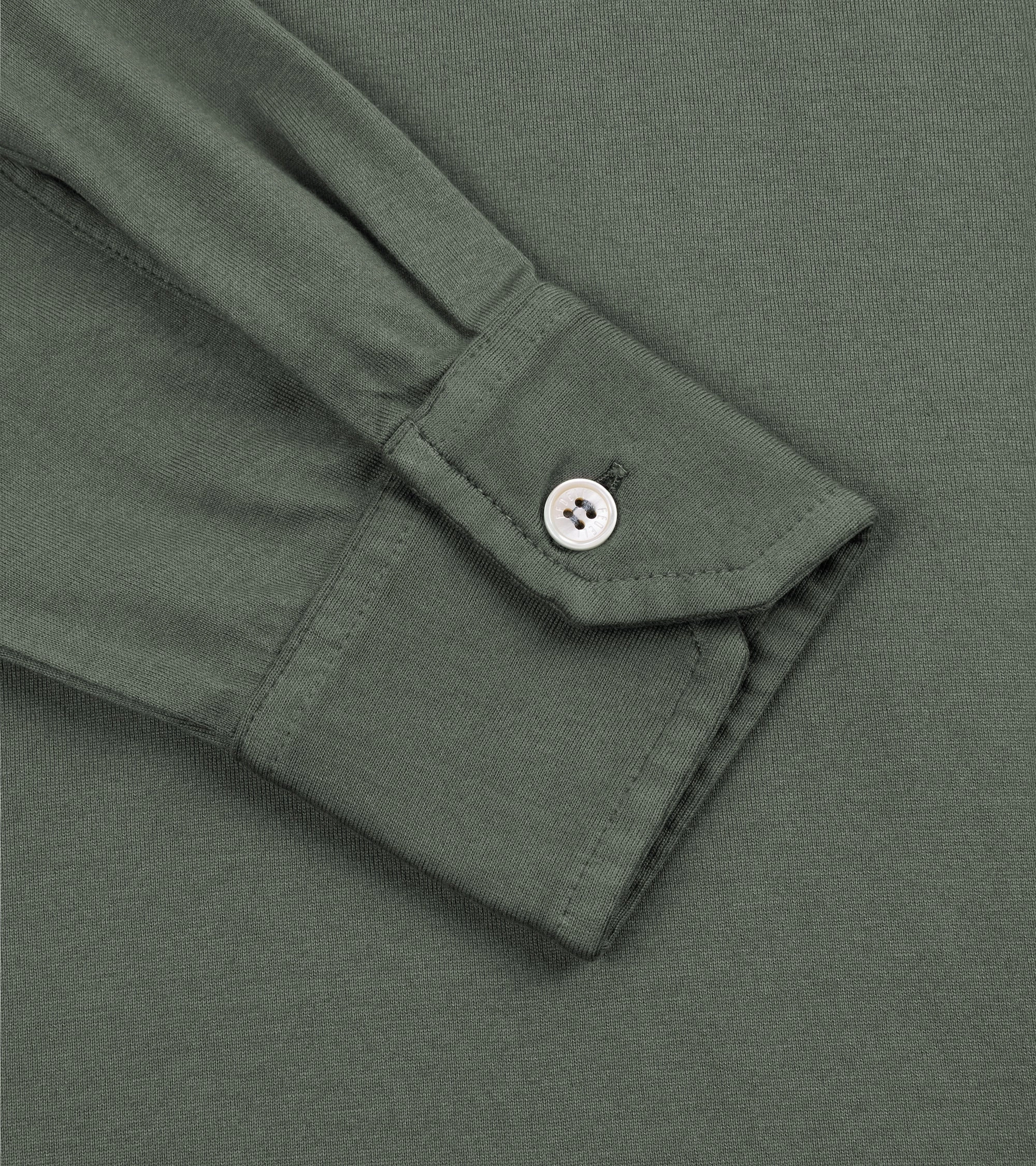 Fedeli Zero Organic Cotton Jersey Long Sleeve Polo Shirt: Olive Green Workout Friendly Polo Collar