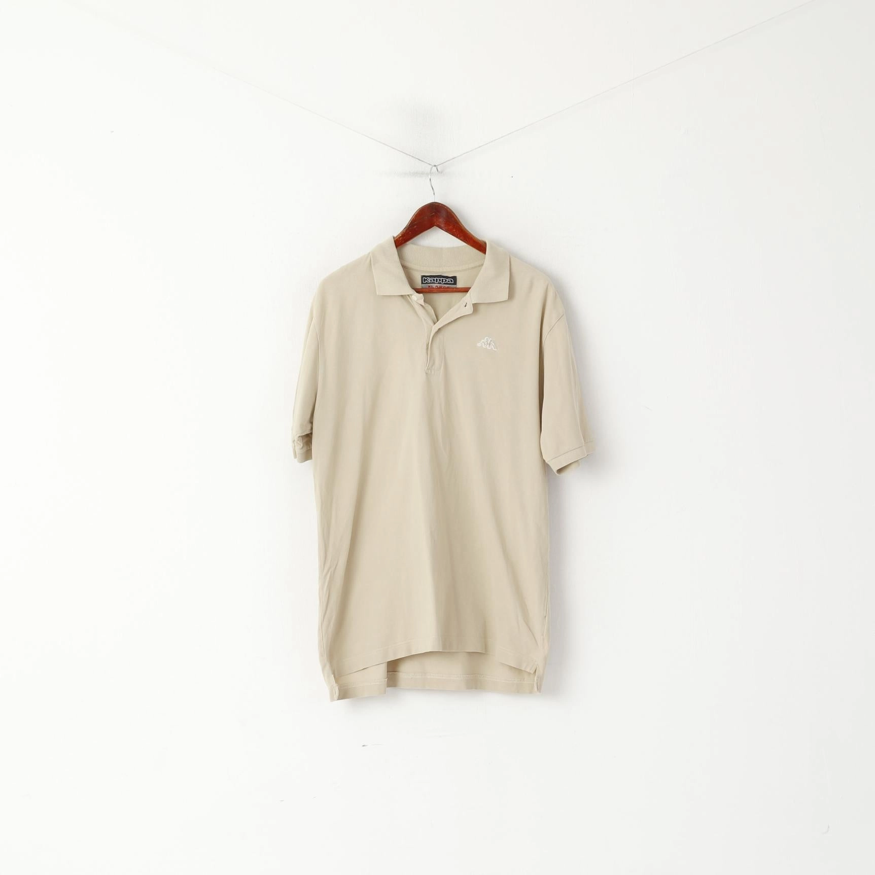 Kappa Men XL Polo Shirt Beige Cotton Detailed Buttons Sportswear Plain Top All-Purpose Comfort Active Lifestyle
