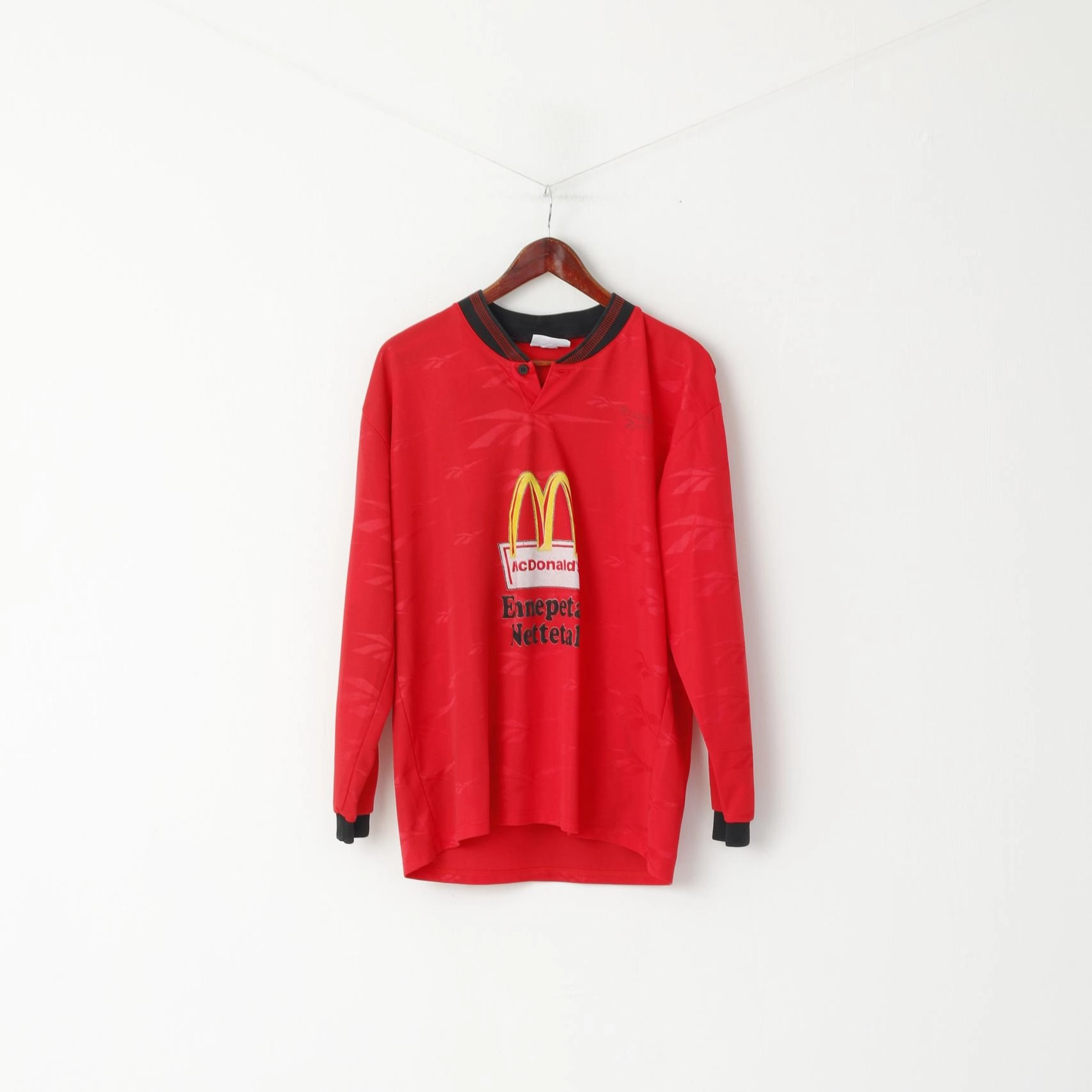 Reebok Men XL Shirt Red Vintage TSF Bracht #10 Red Jersey Long Sleeve Top Sweat Absorbent Soft Fit Wear