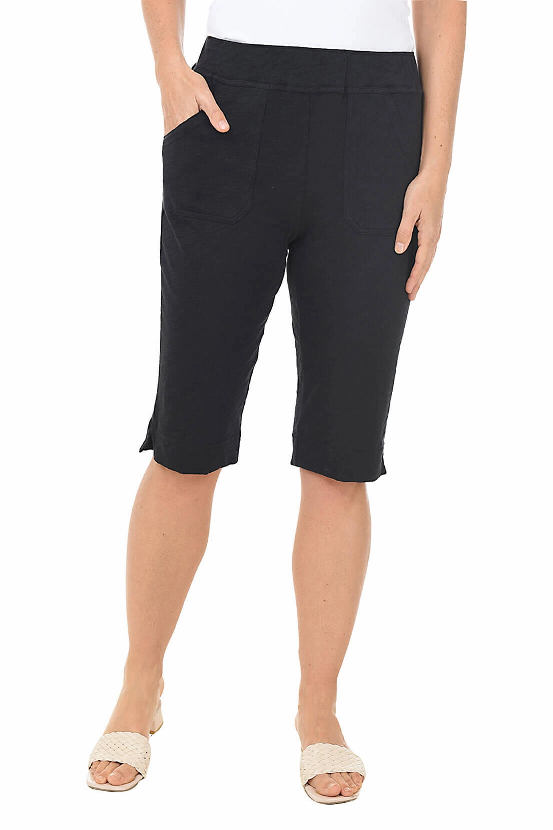 Elastic Free Cuffs Pull-On Slub-Knit Clamdigger Pant