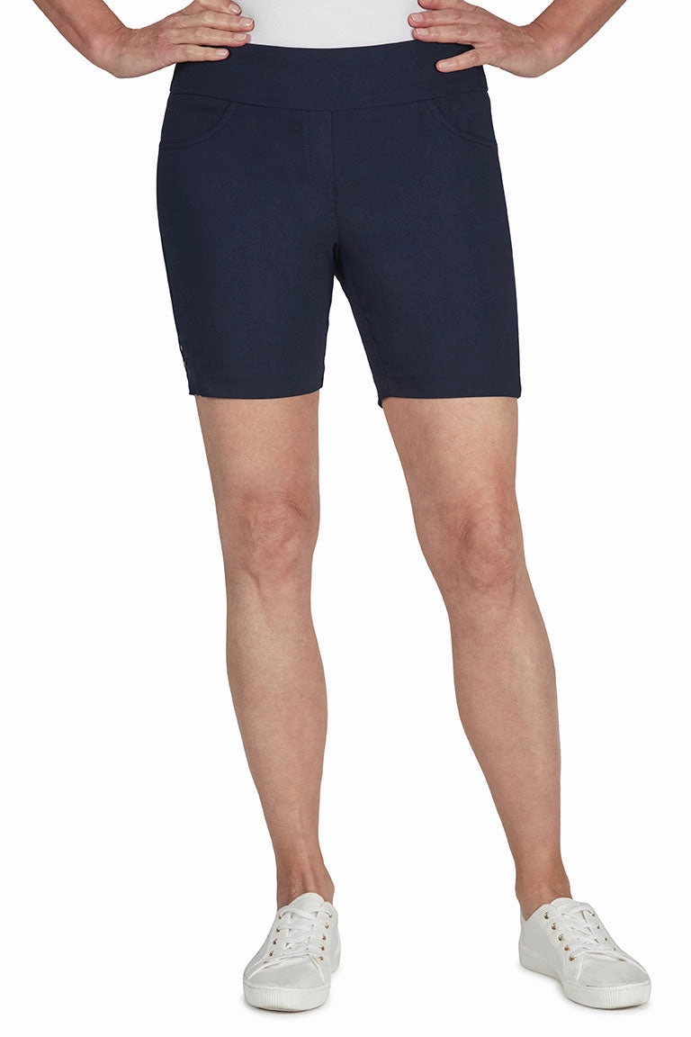 Pull-On Studded Lattice Hem Short skiing gear Plus Size