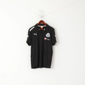 Puma Men L Polo Shirt Black Cotton Newcastle Football Club FUFC Sport Top Boat Neck