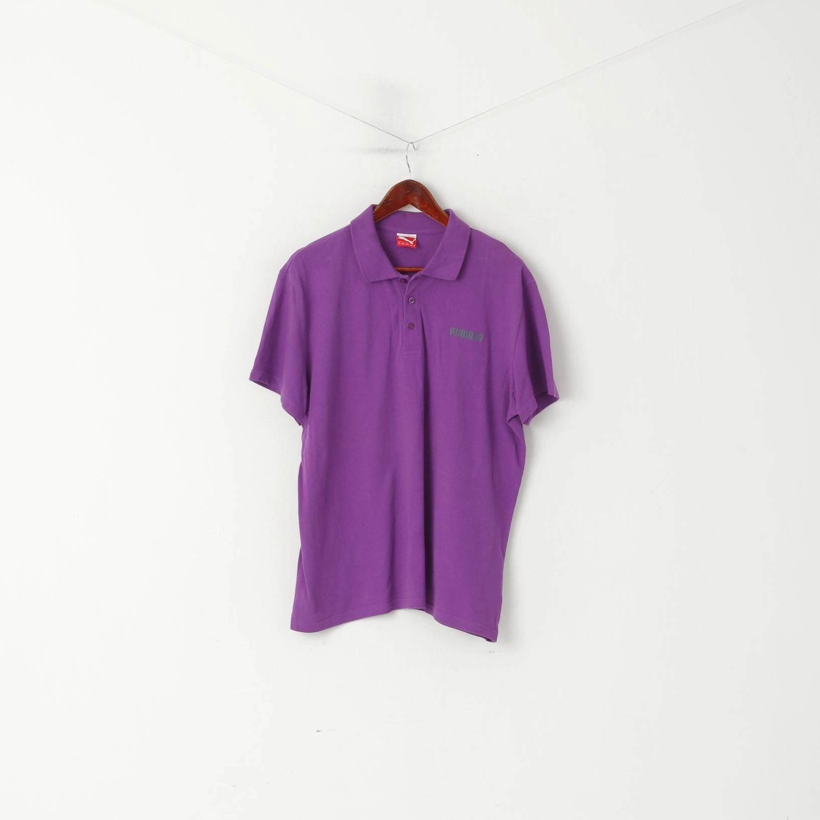 Urban Casual Look Complementary Colors Puma Men XL Polo Shirt Purple Cotton Stretch Detailed Buttons Fit Top