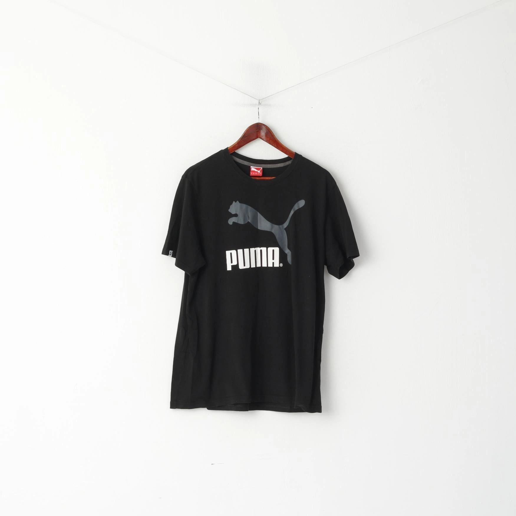 Puma Men XL T- Shirt Black Cotton Heritage Logo Crew Neck Basic Sport Top Comfy Waist Soft and Light Wear