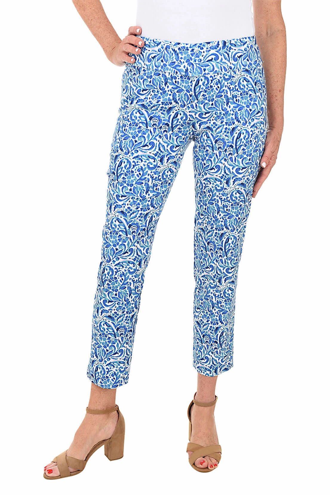 Modern Fit Layer Friendly Floral Nebulas Pull-On Ankle Pant