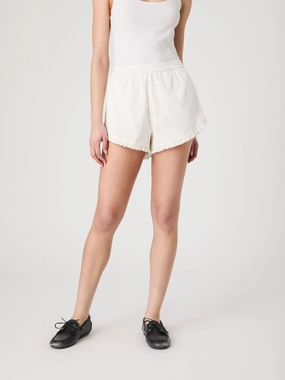 Eyelet Ruffle Hem Shorts Teflon Coated Finish