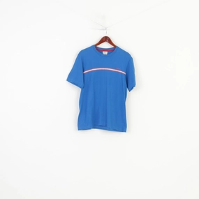 Ribbed Collar Trim Nike Men  M T- Shirt Blue Cotton Crew Neck Sport Jersey Vintage Short Sleeve Top