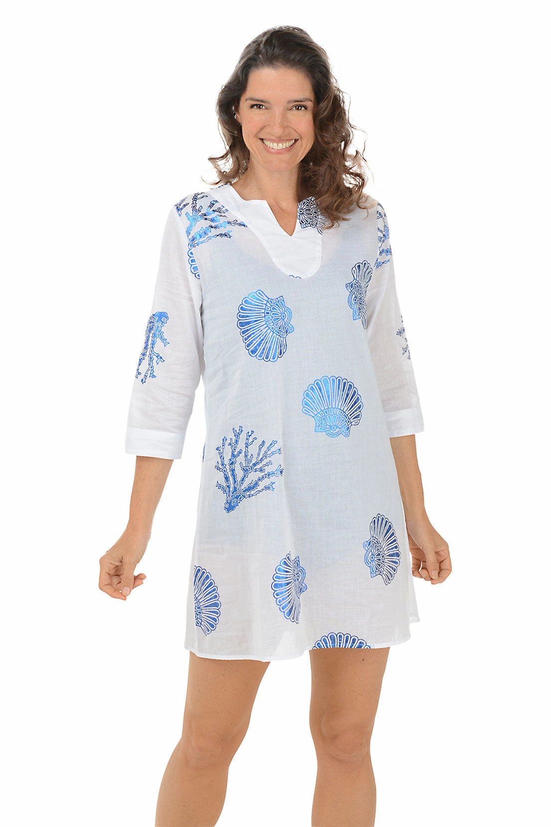 Blue Foil Shell Cover-Up Ocean Attire