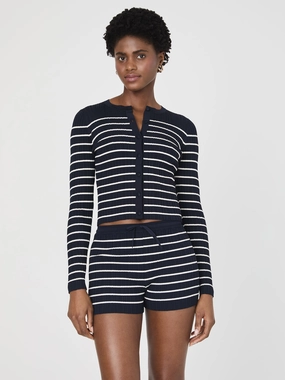 Interlock Knit Structure Loungewear Friendly Crinkle Knit Crewneck Cardigan