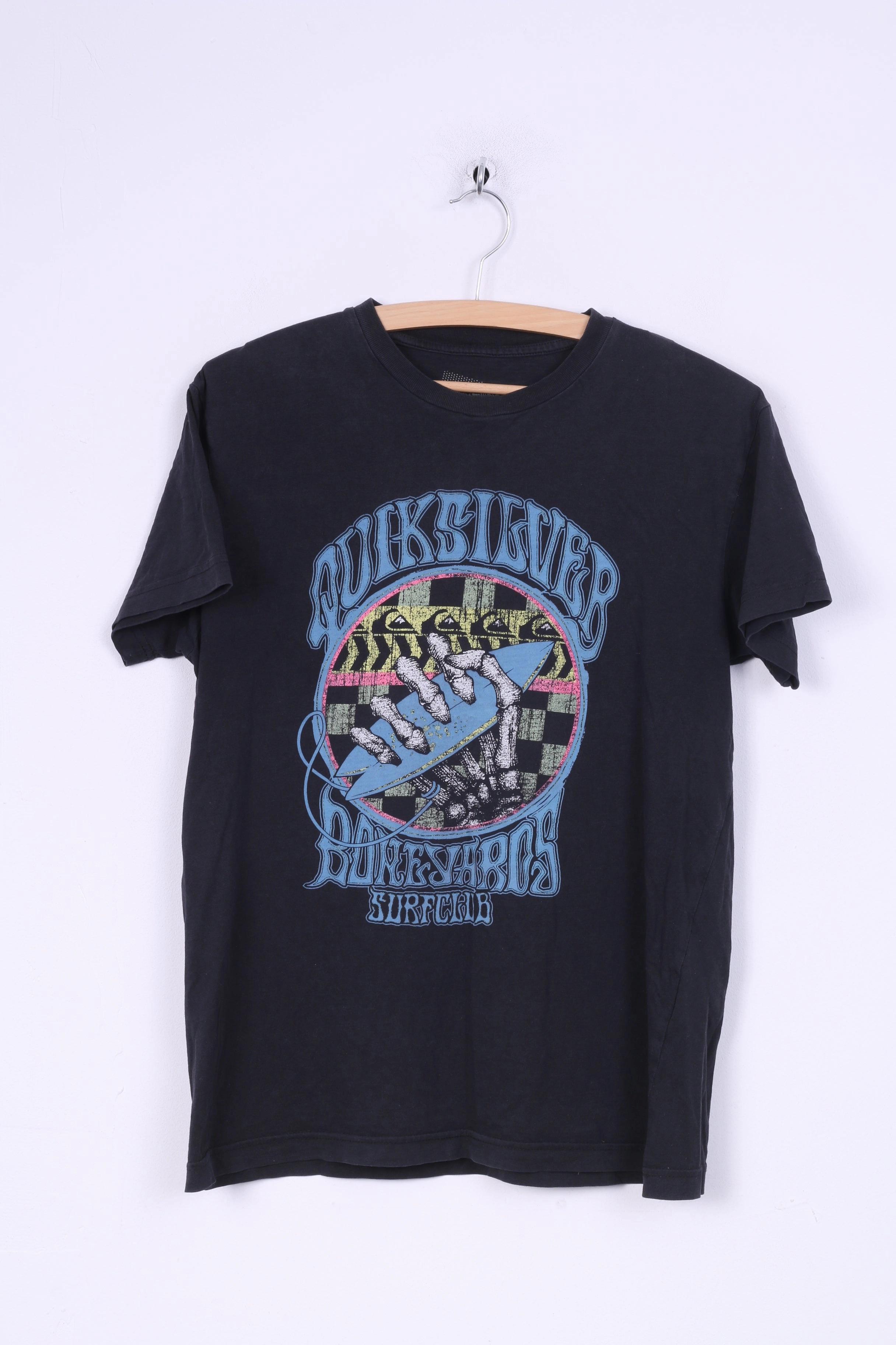 Quiksilver Mens S Graphic Shirt Black Cotton Crew Neck Summer Lightweight Wear Tagless Design