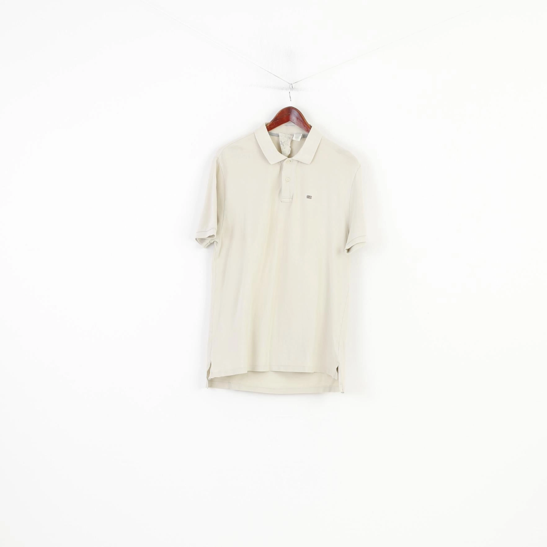 Ralph Lauren Polo Jeans Men L Polo Shirt Beige Collar Short Sleeve Vintage Cotton Top Perfect Design Day-to-Day Comfort