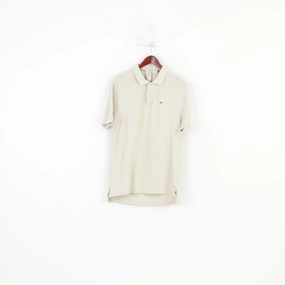 Ralph Lauren Polo Jeans Men L Polo Shirt Beige Collar Short Sleeve Vintage Cotton Top Perfect Design Day-to-Day Comfort