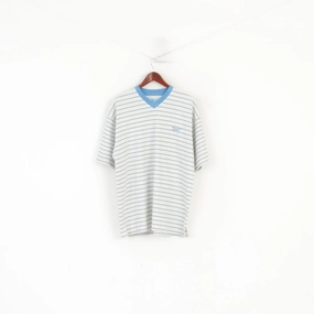 Reebok Men M Shirt Beige Blue Striped Vintage Cotton Oversize Oldschool Top Autumn coziness