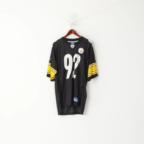 Yarn Dyed Fabric Reebok NFL Men M Shirt Black Nylon Mesh Steelers League 92 Gildon Jersey Top