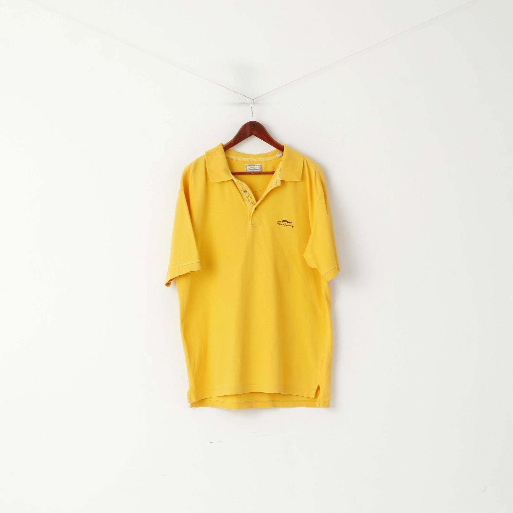 Thomas Burberry Men XL Polo Shirt Yellow Vintage Cotton Detailed Buttons Top Sweat Absorbent