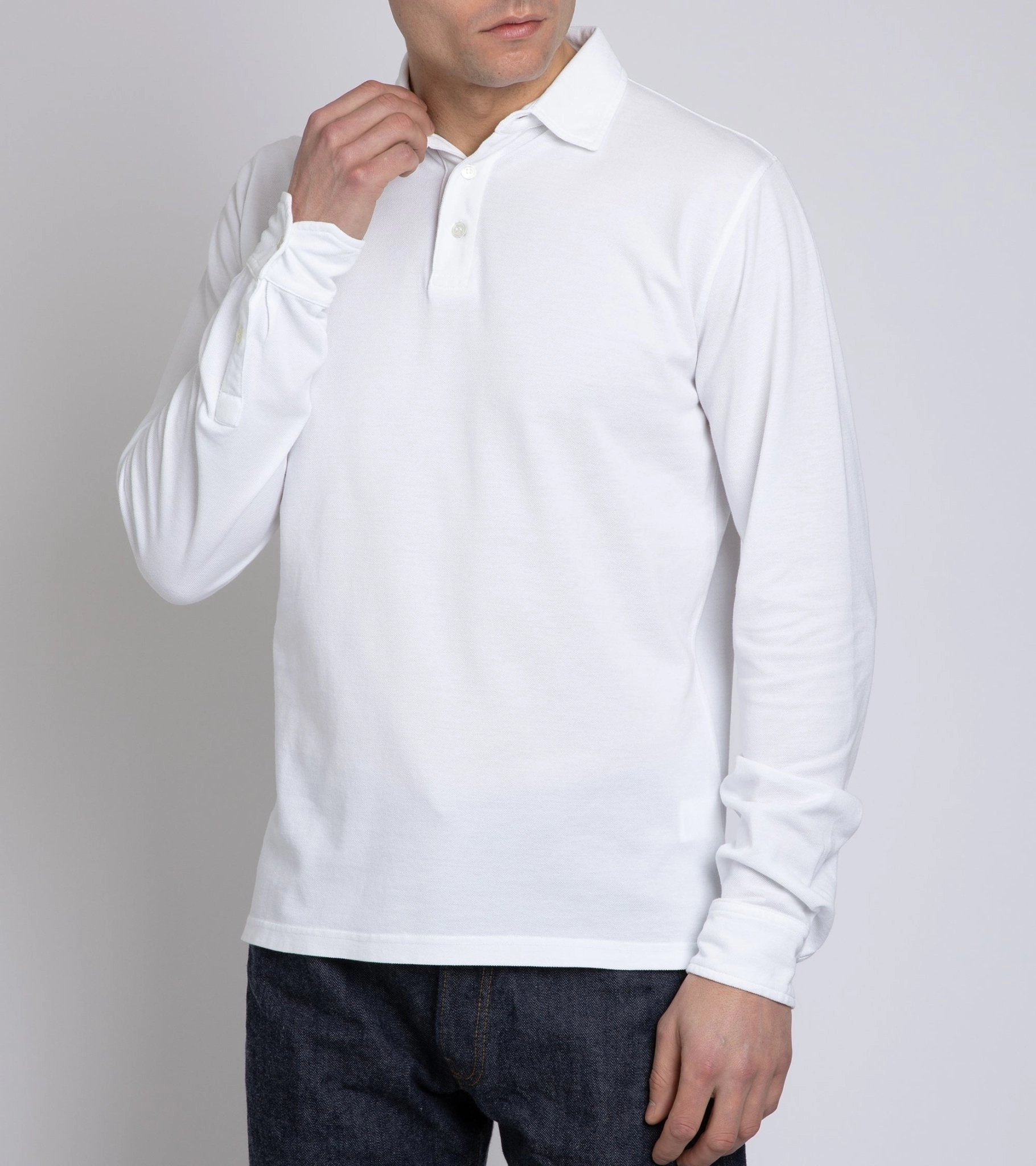 Trunk Moxon Long Sleeve Polo Shirt: White Anti Pilling Surface