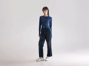 Denim N. 61 wide jeans (252 / W / BLACK BLUE) Couple Look Lightweight Sharp Silhouette