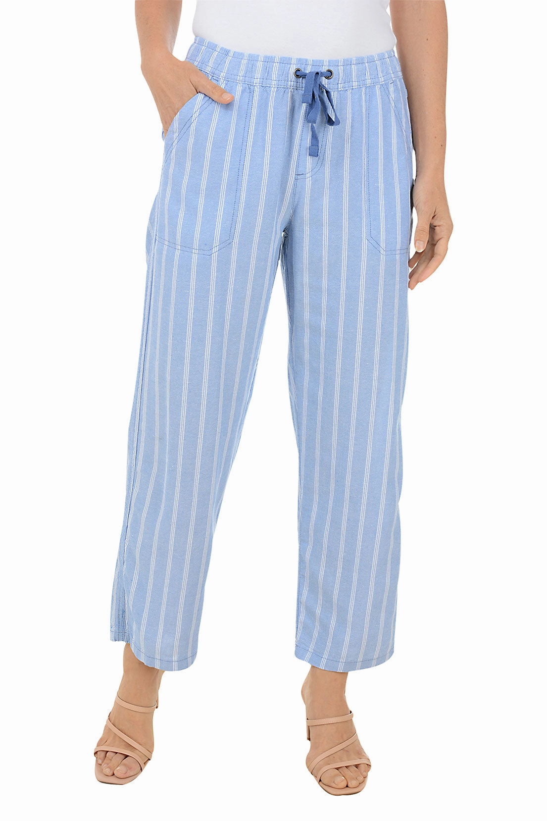 Chambray Triple Striped Linen Blend Pant AntibacterialCoating