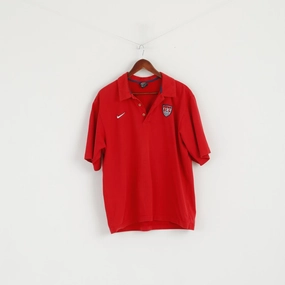 Layered Style Nike Team Men L Polo Shirt Red Cotton USA Football Short Sleeve Vintage Top