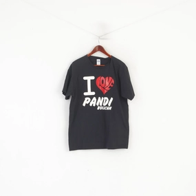 Gildan Men 3XL (L) T-Shirt Black Cotton Graphic I Love Pandi Bulacan Top Breathable Waistband Sleek Performance