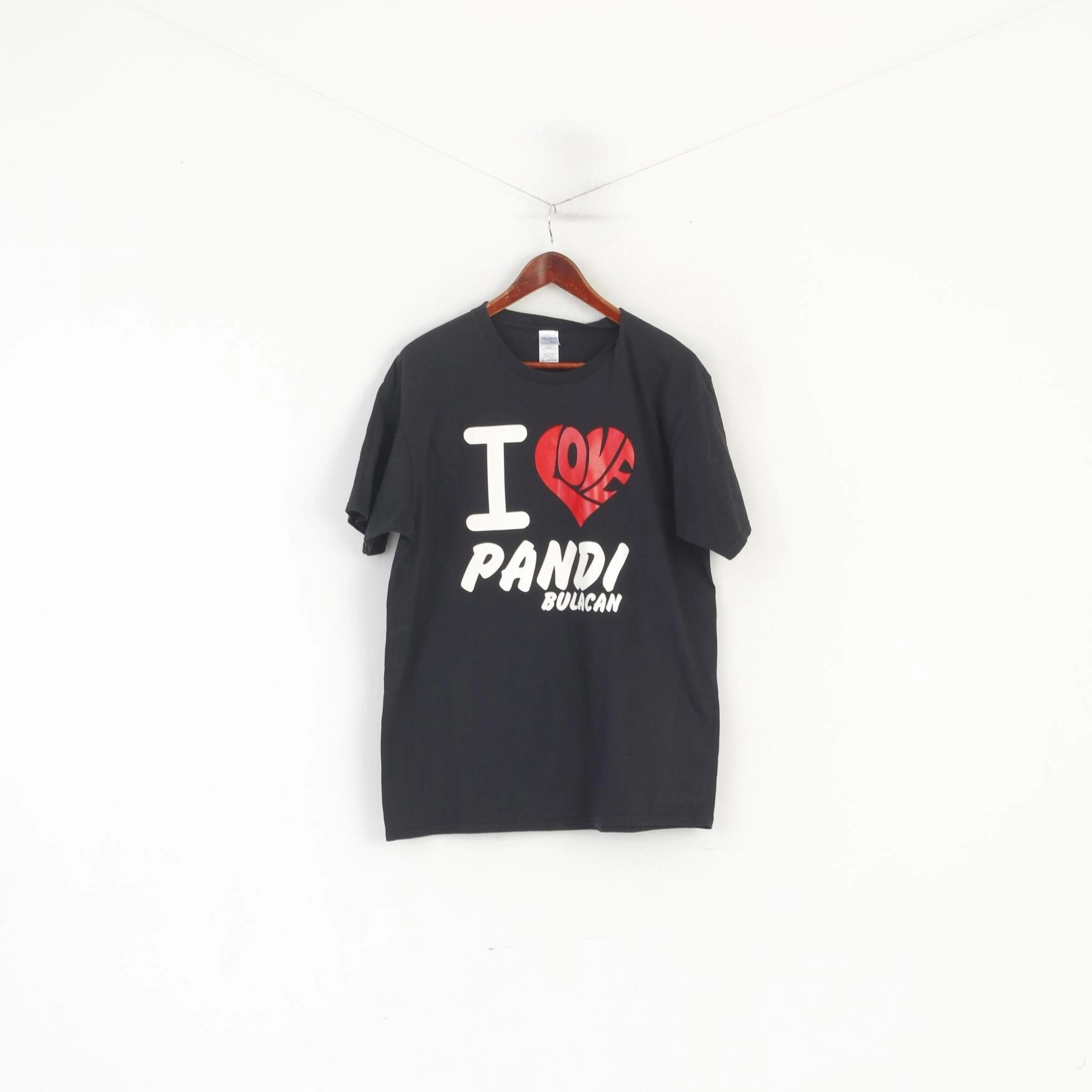 Gildan Men 3XL (L) T-Shirt Black Cotton Graphic I Love Pandi Bulacan Top Breathable Waistband Sleek Performance