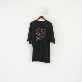 Classic Comfort Style Swissair World Design Men XL T- Shirt Black 100% Cotton Graphic Top