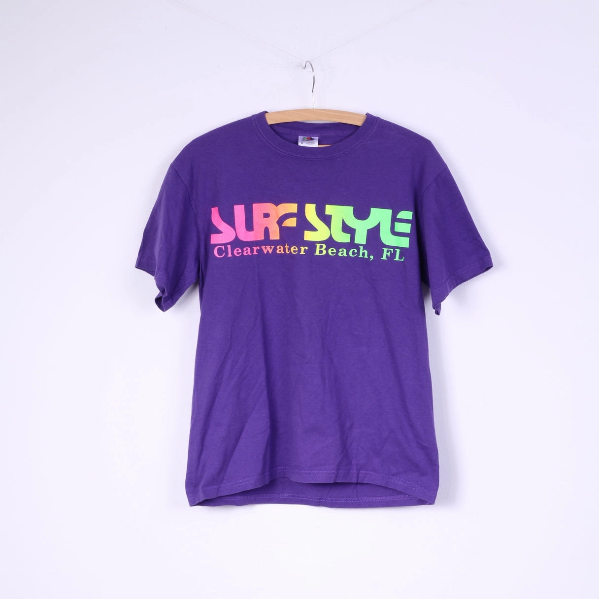 Chic Smart Formal Style Fruit Of the Loom Surf Style Clear Water Beach Mens M T-Shirt Graphic Cotton Purple Crew Neck