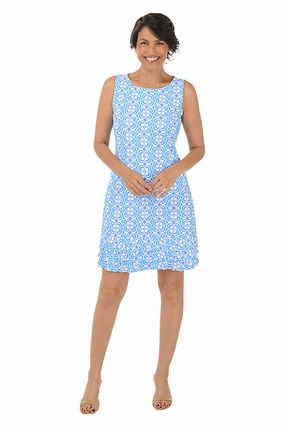 Bold Simplicity Periwinkle Optical Daisy UPF50  Ruffle Dress