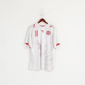 Puma Federation Tunisienne Men XXL Shirt White Football Dos Santos #11 Jersey Retro Style Layered Collar Structure